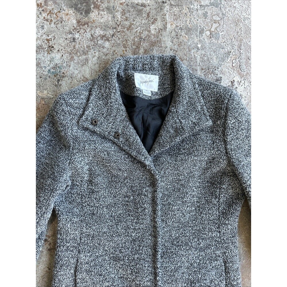 Jacqueline Ferrar Womens Gray Wool Long Sleeve Collared Trench Coat Size 4P - Picture 2 of 7
